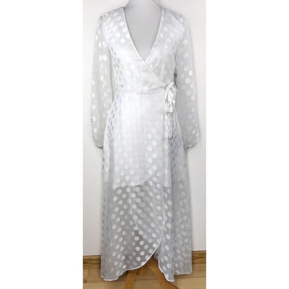 Guess True White Bertha Dotted Long Sleeve Wrap Dress XS NWT - Picture 2 of 10